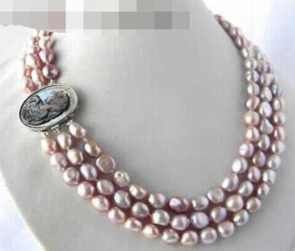 

gt;>>3strands 17'' 9mm lavender baroque freshwater pearl necklace, Silver