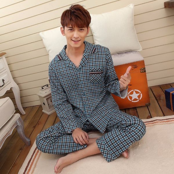 

cotton pajama sets for men casual pajamas long sleeve home clothing mens plaid pants sleepwear pyjamas 2 piece set autumn winter, Black;brown