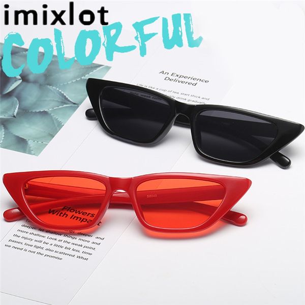 

imixlot vintage cat eye sunglasses women brand designer retro sun glasses female trendy thin frame sunglass uv400, White;black