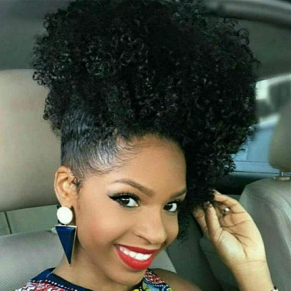 

bina dount chignon ponytail curly human hair bun extensions updo clip in hair exensions hairpieces draw string afro puff jumbo ing, Black