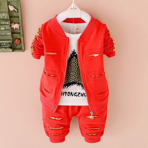 

children boys girls garment clothes 2018 autumn kids jacket and t-shirt and pants 3 pcs suits baby clothing sets, White