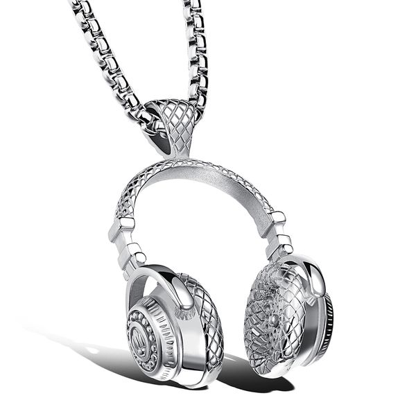 

hip hop jewelry men necklace stainless steel music headphone pendant necklaces fashion cool gifts mens jewellery collier, Silver