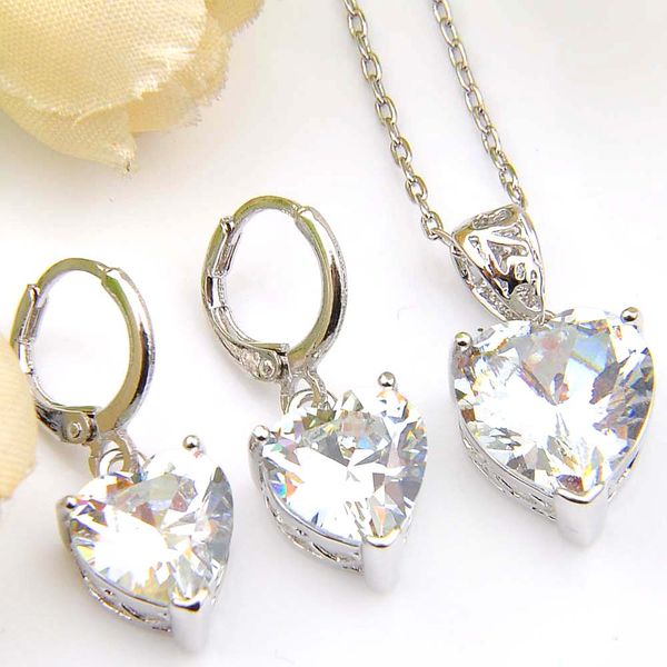 

6 sets/lot jewelry sets heart white z gemstone 925 silver necklaces zircon cz earrings pendants for women fashion sets