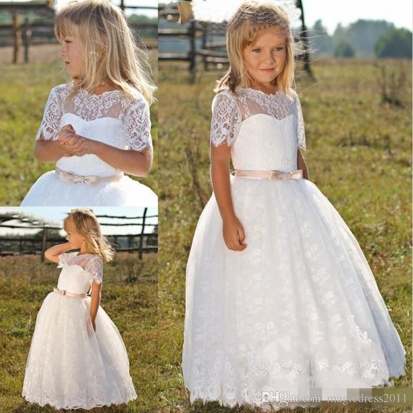 

cute kids frock designs first communion dresses for girls short sleeves formal white lace flower girl dresses for weddings 2020, White;blue