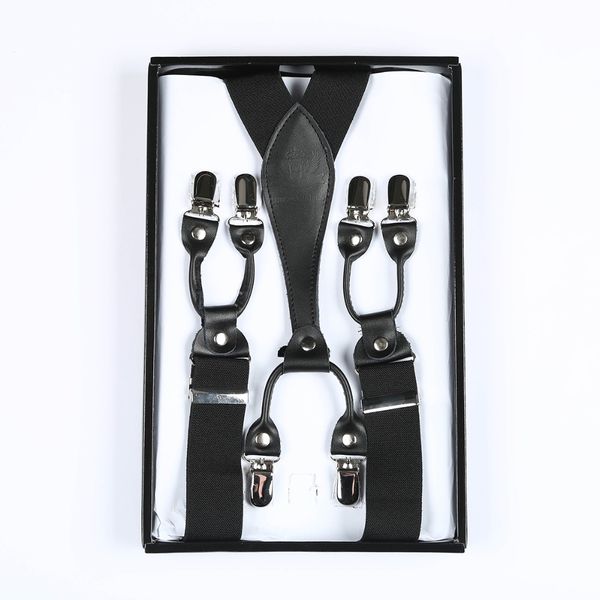 

vintage man suspenders leather men's braces 6 clips elastic suspenders straps 3.5cm 110cm, Black;blue