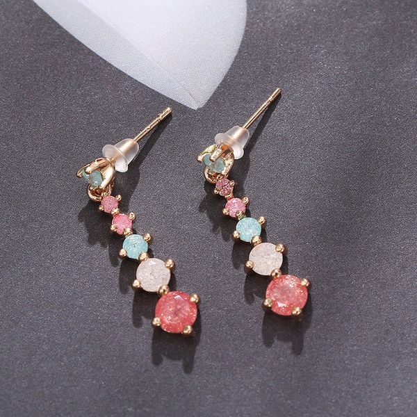 

new boho fashion crystal tassel dangle earrings for women wedding gifts 6pcs round cut zircon drop earring yh, Silver