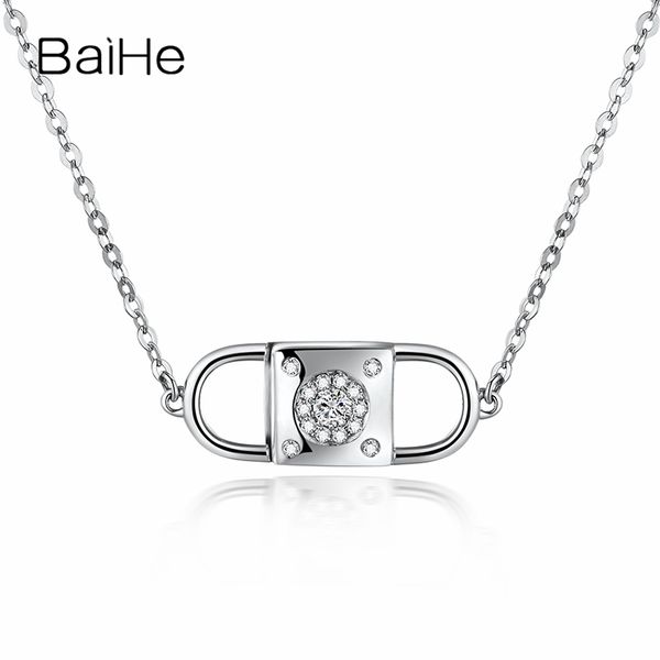 

baihe solid 18k white gold 0.05ct certified h/si 100% genuine natural diamond women trendy fine jewelry elegant gift necklaces, Silver