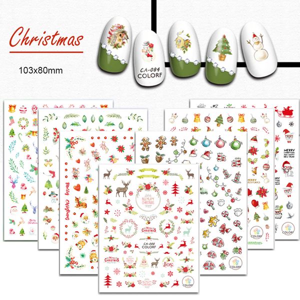 

1pcs nail xmas design christmas lovely animal garland colorful sticker 3d nail art charm children diy manicure decal ca082-090, Black