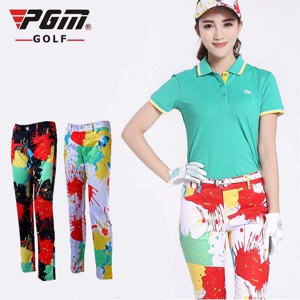 

pgm colorful golf pants for women print summer breathable hight elasticity quick dry women's golf pants spodnie clothes, Gary;green