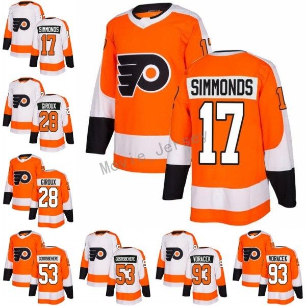 

Philadelphia Flyers 2017 2018 New 17 Wayne Simmonds Jersey 28 Claude Giroux 53 Shayne Gostisbehere 93 Jakub Voracek Jerseys Ice Orange White