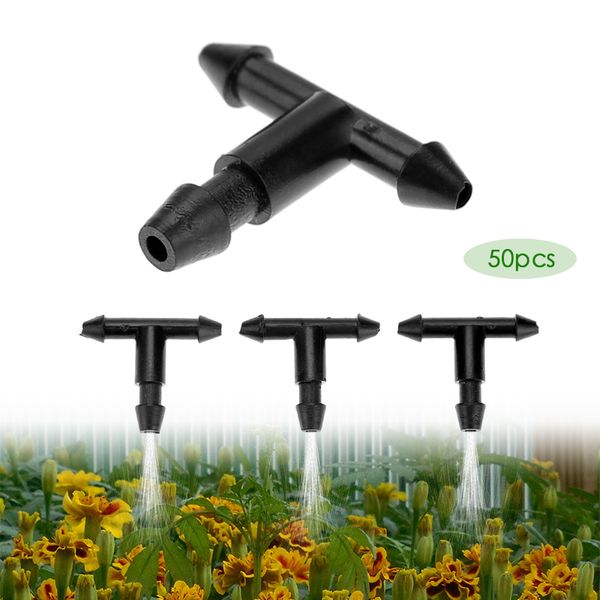 

50pcs 3/5mm garden hose sprinkler t shape three hole micro drip irrigation pipe barbed connector watering system connection part