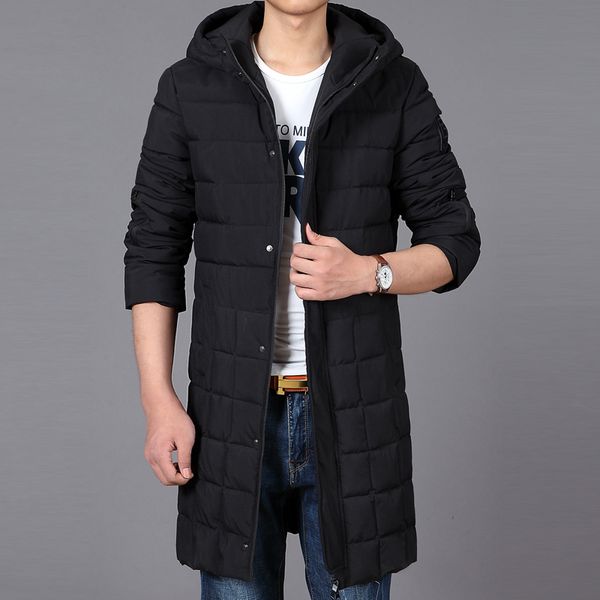 

2018 men winter coat casual cotton padded long jacket parka winter male hooded warm men coat 6xl long, Black
