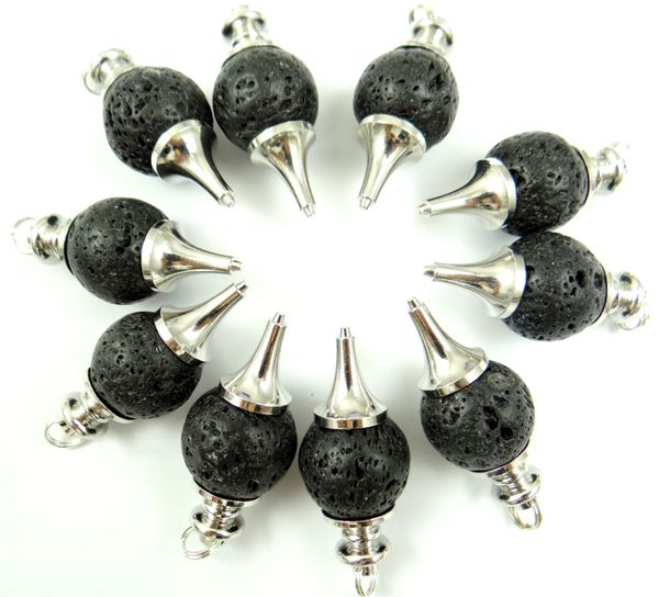 

1pcs natural stone lava beads volcanic rock handmade healing pendulum pendant dowsing amulet gem pendant necklace jewelry making, Black