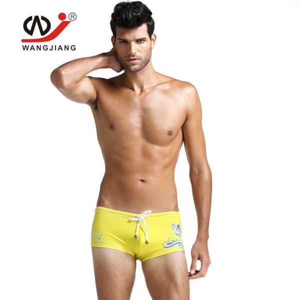

wj brand men's low waist wholesale swimsuits flowers printing u convex design swimming trunks