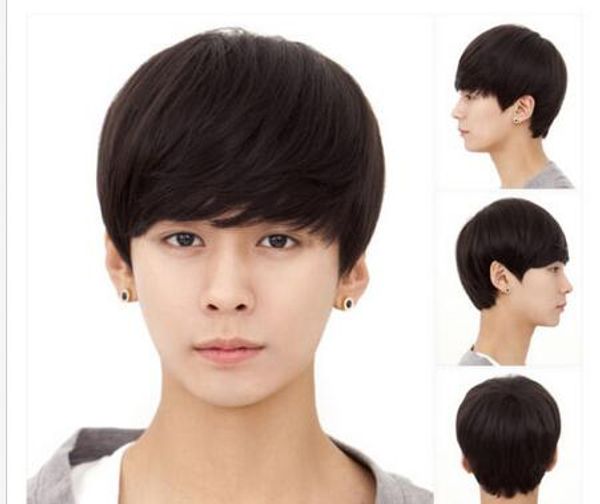 

human hair men's fashion short brown daily wigs, Black;brown