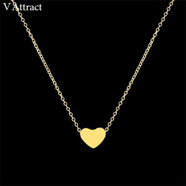 

whole salev attract women jewelry stainless steel chain necklace gold color dainty tiny heart shaped necklaces pendants, Silver