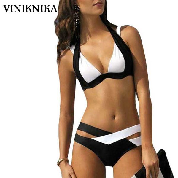

018 new split color female swimsuit cross bikini ladies swimwear beach wear bathing suits maillot de bain, White;black