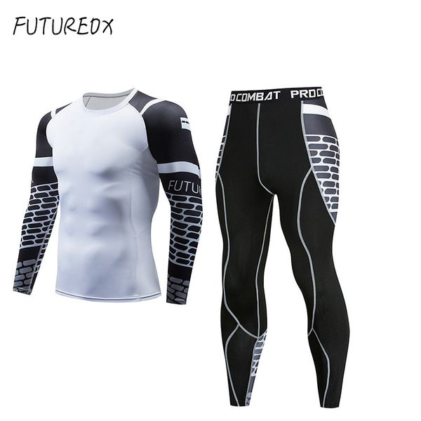 

new dry fit compression tracksuit fitness tight running set t-shirt legging men's sportswear demix white athletics sport suit, White;black