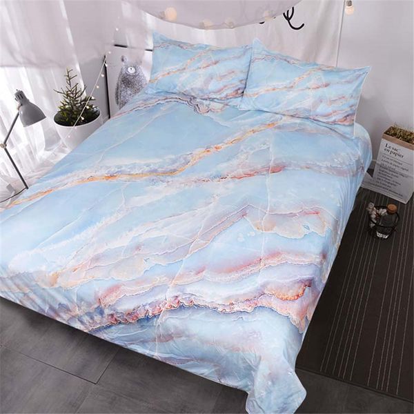 Bedding Set Abstract Blue Rose Gold Pink Marble Texture Natural Stone Pattern Duvet Cover Chic Luxury Bedspreads And Comforter Sets