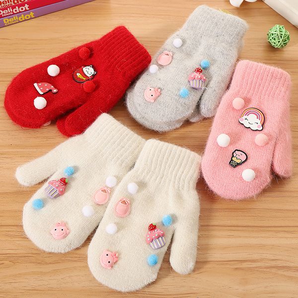 Winter Kinder Verdicken Warme Handschuhe DIY Venonat Neue Stil Mädchen Baby Kaninchen Haar Handschuhe Volle Finger Wolle Fäustlinge