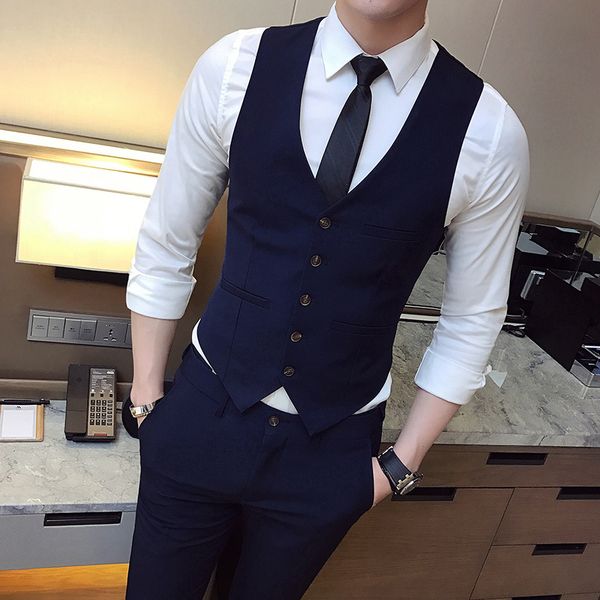 

men's vests 2021 gentleman classic vest self-cultivation solid leisure party clothes dances business work formal one-piece high-quality, Black;white