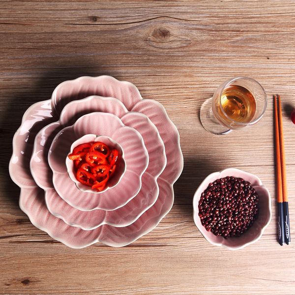 

5шт/комплект розовый лепесток плиты кухни японский стиль лоток для фруктов салатник снэк поднос еды плиты наборы посуды