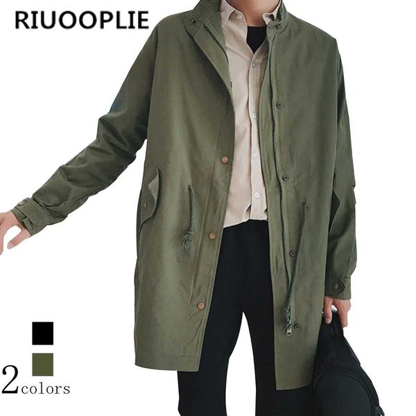 

riuooplie мужчины женщины причинно стенд воротник хлопок свободные длинные пальто бурелом путешествия куртка, Tan;black