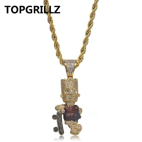 Topgrillz skateboard skateboard bambola da cartone animato collana a ciondolo oro color gelso zircone zircone hip hop hop gioielli girocollo gifts