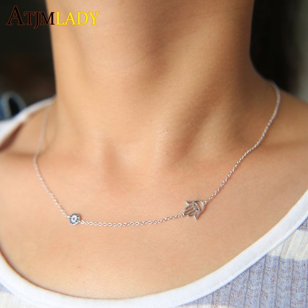 

2017 unique new arrive evil eye disco hamsa hand link charm 100% 925 sterling silver trendy ladies jewelry Dainty necklace