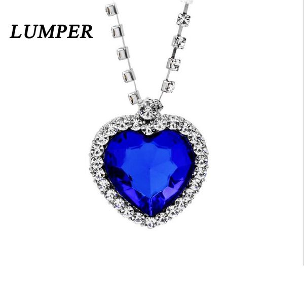 

lumper classic zircon glass ocean heart dark blue crystal necklaces & pendants statement chain necklace woman anime collares 07, Silver