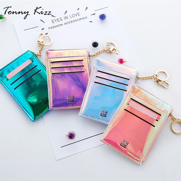 

tonny kizz candy color card holder for women small wallets ladies coin purse for girls fashion laser mini wallets high quality, Red;black