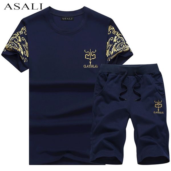 

patchwork sportsuit and tee shirt set sporting suit t shirt short pants men summer tracksuit sportswear casual brand tee shirts, Gray