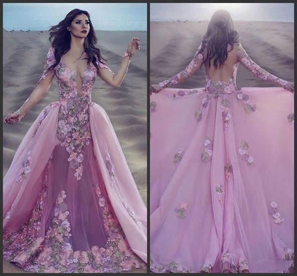 

burgundy pink lace long sleeve mermaid gala prom dress detachable removable skirt indian floral prom evening dresses vestios de novia, Black;red