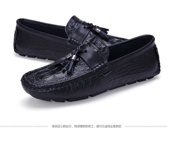 

2018 men's casual loafers genuine leather slip-on dress shoes handmade smoking slipper men flats wedding party shoes eur 38-44, Black
