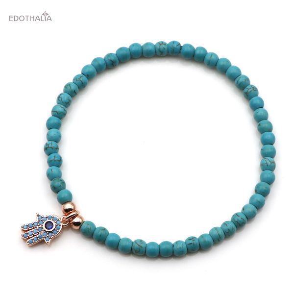 

edothalia cz stone hamsa hand charm wrap bracelet for women men 4mm blue beads stretched evil eye, cross bracelet boho jewelry, Black