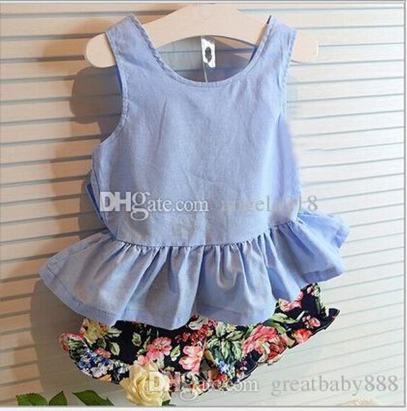 New Baby Girls outfits Back Bow vestidos colete + Shorts Floral 2 pçs / set Verão crianças verão roupas de bebê DHL C1071