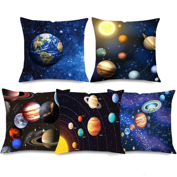 Galaxy Planets Cushion Covers 5 Styles Space Solar System Earth Moon Pluto Black Hole Cushion Cover Home Decorative Linen Pillow Case Cushion Covers