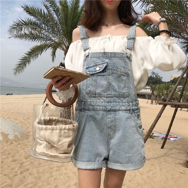 

short denim jumpsuit 2018 new romper women summer overalls casual jeans short playsuits details slim dungarees femme, Blue
