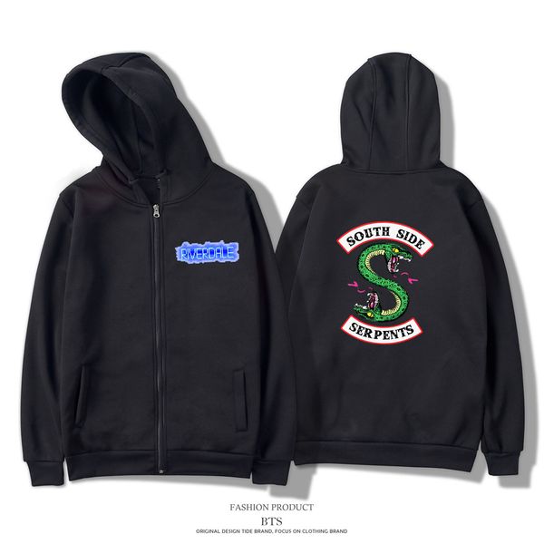 

blackday riverdale hoodies sweatshirts men/women zipper casual hipster brand comfortable printing long hoodie women zipper, Black