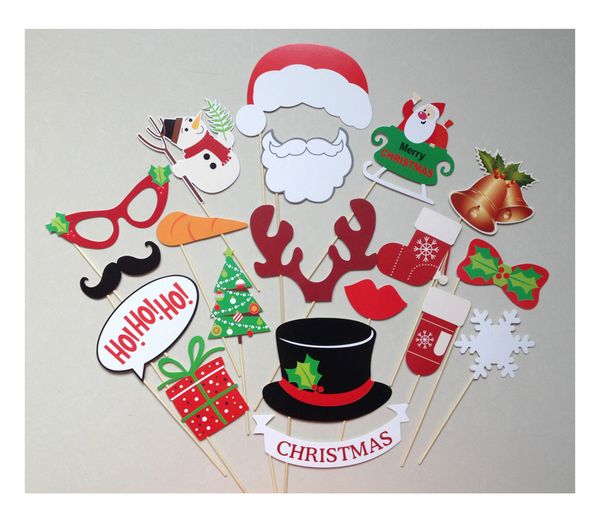 Acheter Joyeux Noël Photo Booth Props Ensemble Photobooth Faveurs De Mariage Lunettes Carte De Papier Drôle Masque Parti Décoration Photocall De