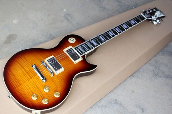 

factory tobacco sunburst electric guitar with flame maple veneer,chrome hardwares,offering customized services