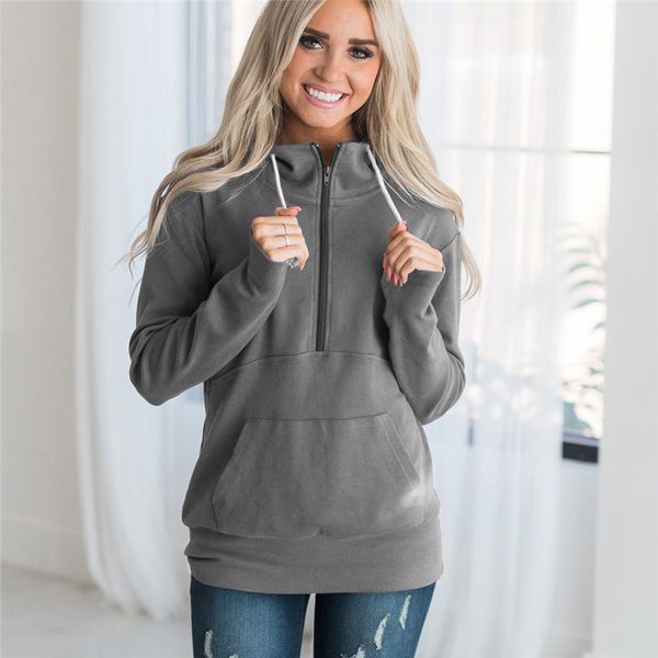 

2018 women hooded sweatshirts solid slim fleece pullovers 6 colors long sleeve hoodie zipper decorated women clothing s - 3xl, Black