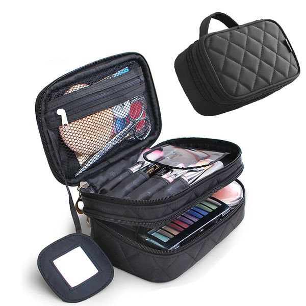 

mirror cosmetic bags makeup case women travel toiletry bag nylon waterproof professional beauty storage brush organizer case