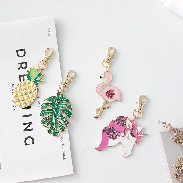 

keychain lovely unicorn keychain rhinestone leaves ostrich chaveiro exquisitebunny llaveros key ring alien personality jewel chain, Silver