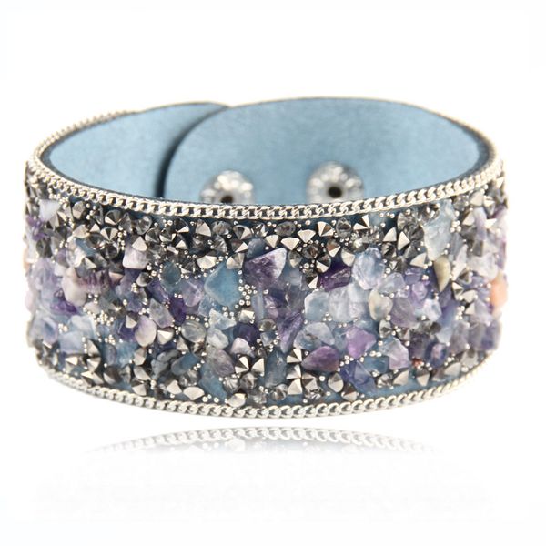 

13 colors vintage nation stone beads crystal leather bracelet for women wrap charm bracelet & bangles fashion jewelry, Black