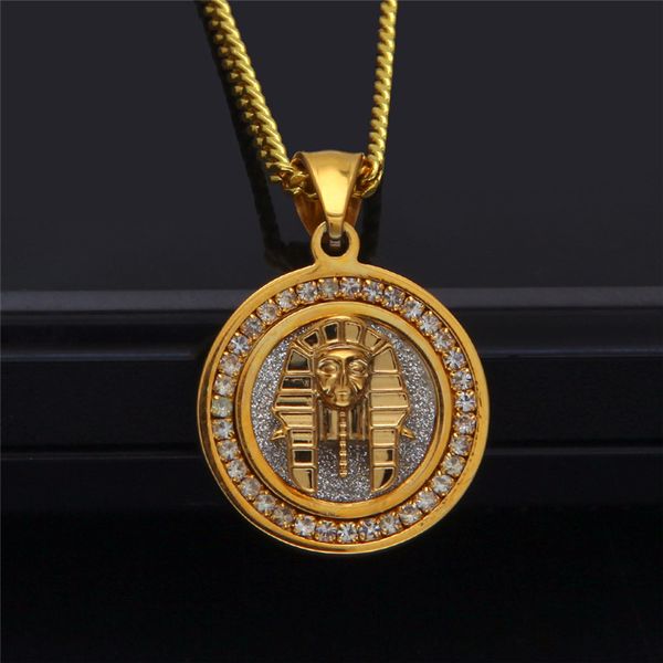 

Египетский фараон кулон ожерелья Для мужчин женщин Bling CZ из нержавеющей стали юве