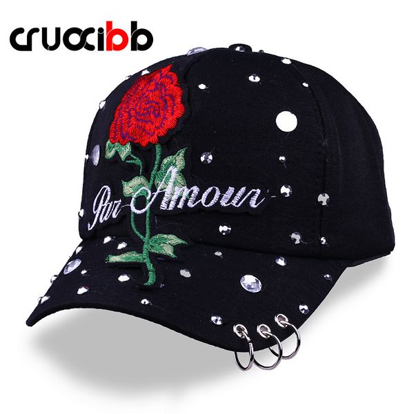 

cruoxibb 2017 fashion women's baseball cap red rose hat embroidery letter casquette summer visor cap simulated diamonds gorro, Blue;gray