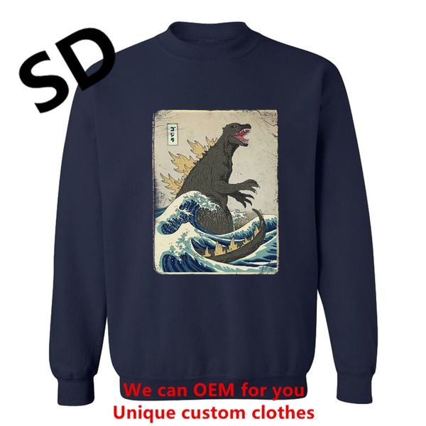 

dropshipping 3d vintage hoodies the great godzilla off kanagawa hoodies men long sleeve harajuku swearshirt clothing, Black