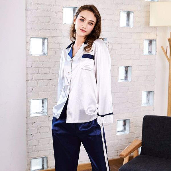 

spinning silk pajamas women spring long-sleeved trousers home clothes suit, Black;red