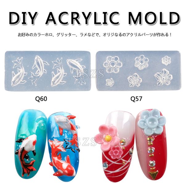 

8pcs/lot flower fish leaf nail art mold 3d silicone nails carving stamping nail art template diy durable manicure decor, White